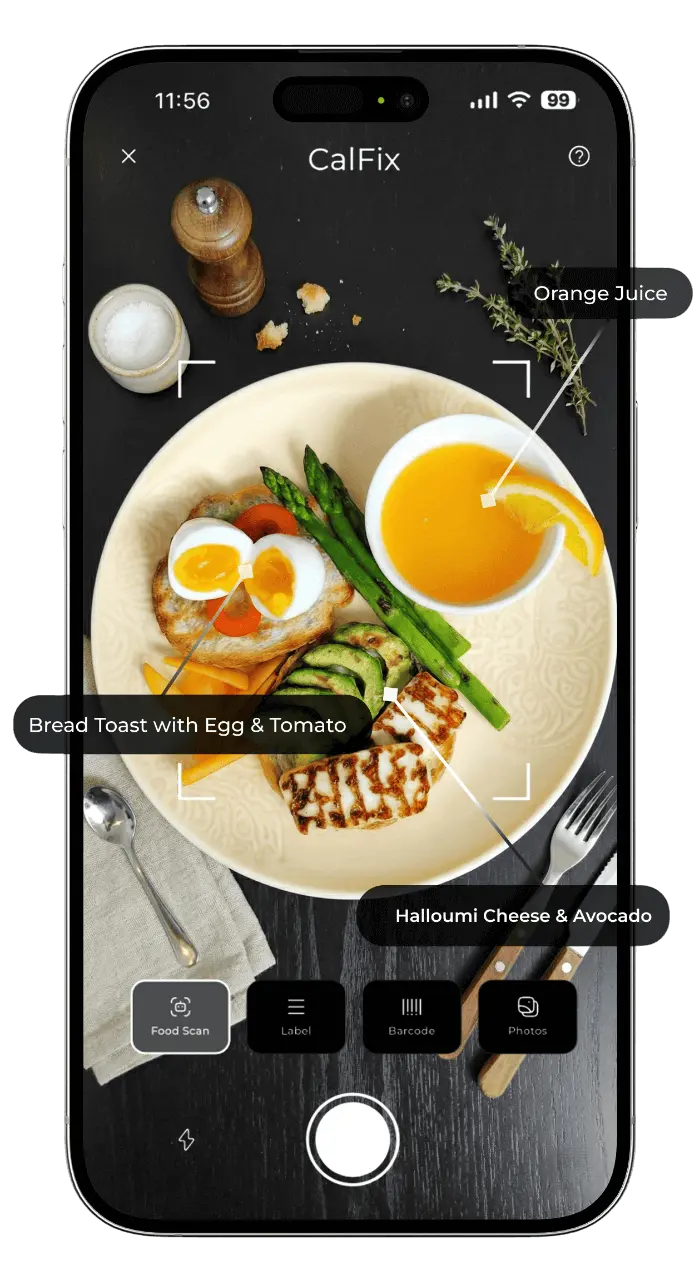 AI Food Scan feature showing food recognition