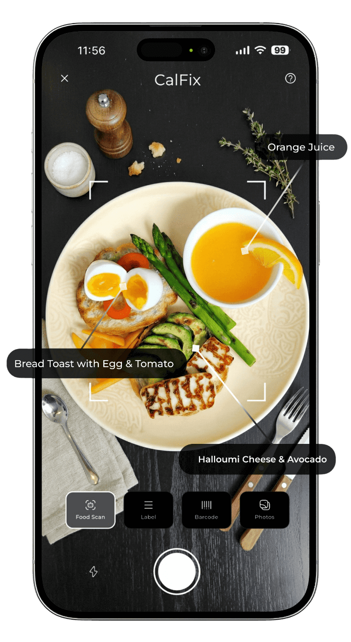 AI Food Scan feature showing food recognition